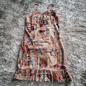 Juniors Women's Xhilaration Spaghetti Strap Dress Brown Blue Orange Size Medium